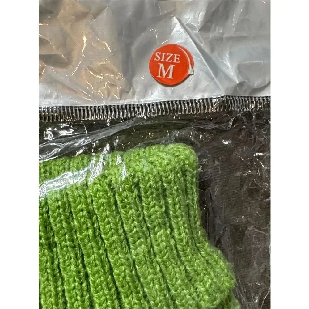Green and White Striped Knit Pet Dog Cat Sweater Ribbed Turtle Neck Size M NEW